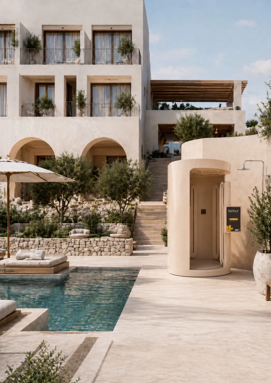 SunKiss Booth inserita nell’architettura di un resort